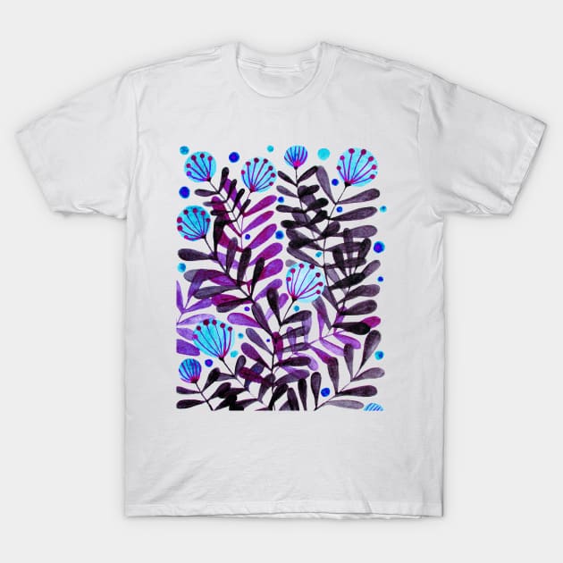 Flowers and foliage - purple and blue T-Shirt by wackapacka